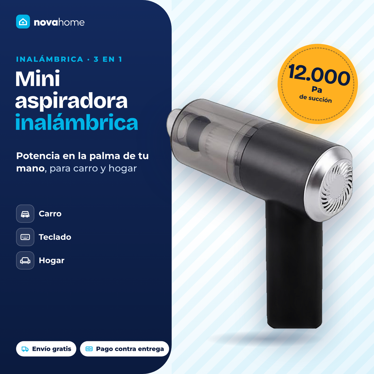 Mini aspiradora inalámbrica de mano Nova Home de 12.000 Pa para carro y hogar