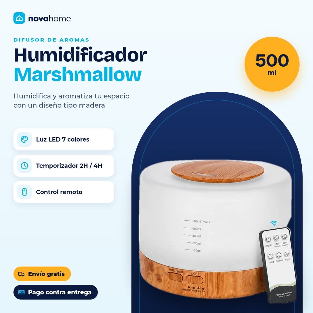 Humidificador difusor de aromas de 500 ml Nova Home con diseño tipo madera
