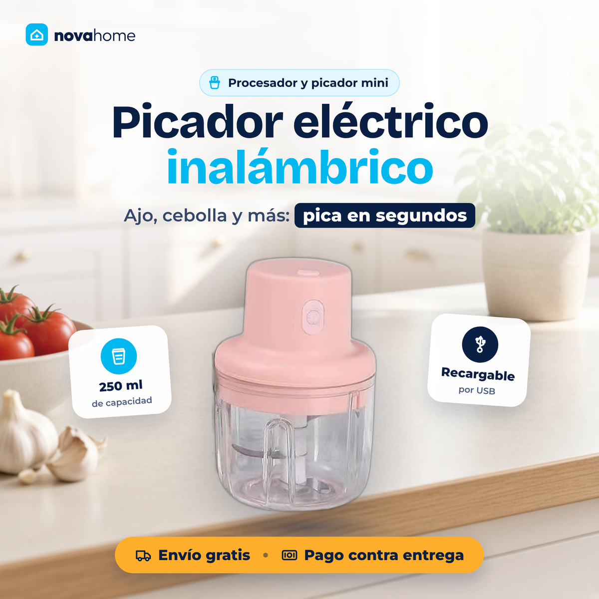 Picador eléctrico mini inalámbrico de 250 ml Nova Home