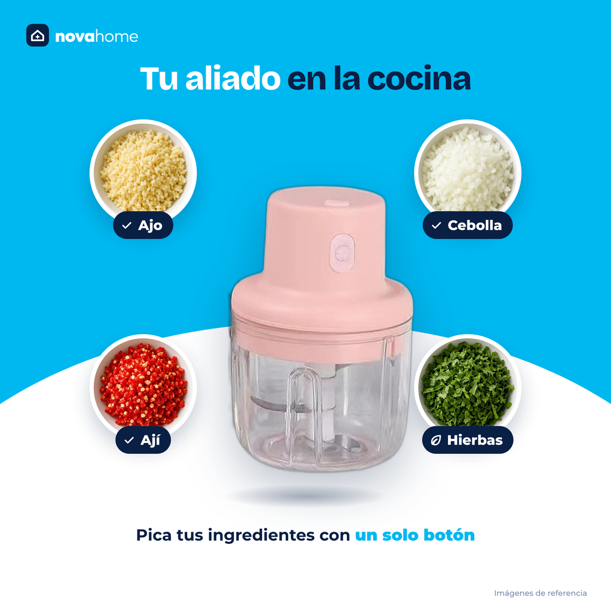 Picador eléctrico mini para ajo, cebolla, ají y hierbas en la cocina